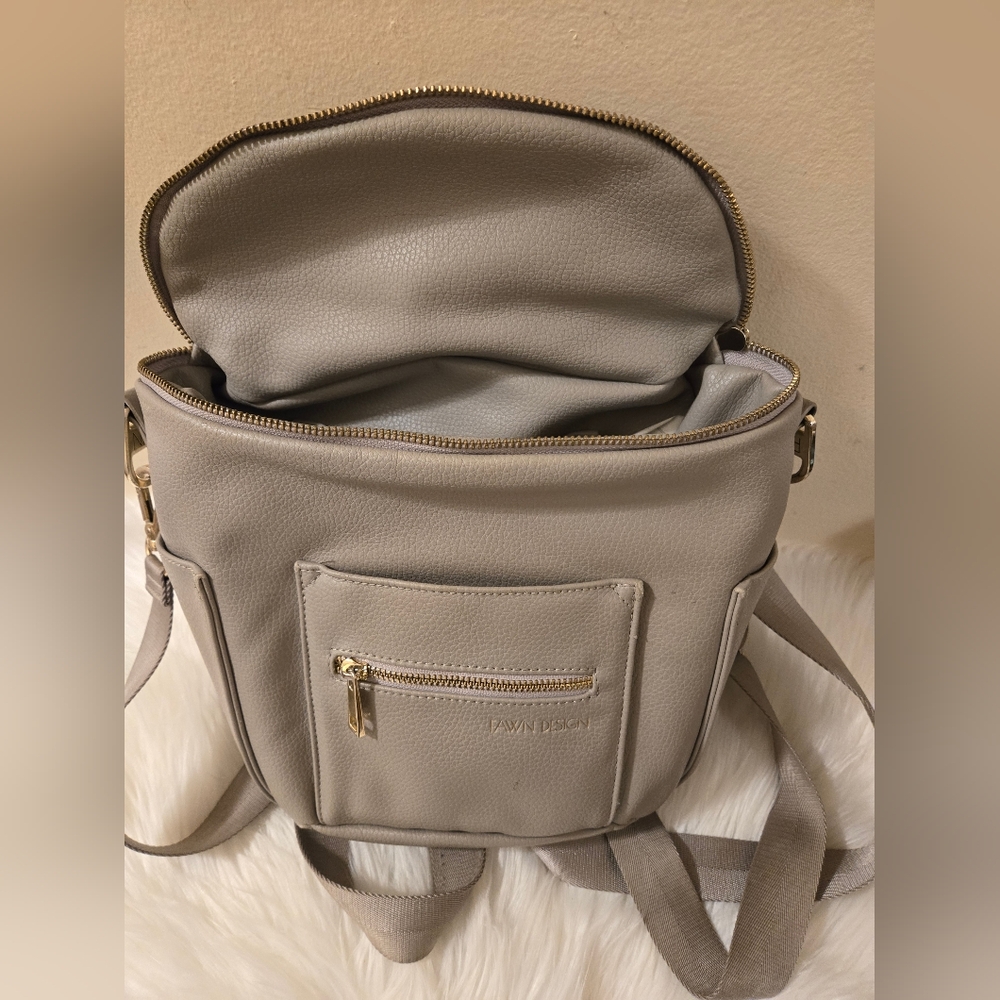 Fawn Design Vegan Leather The Mini Small Diaper Bag Backpack Gray